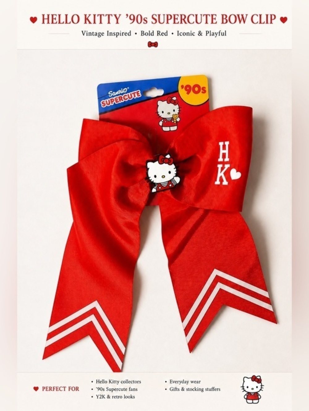 * Y2K/90’s Retro Hello Kitty /Sanrio Oversized Cheer Bow Clip ❤️🎀❤️